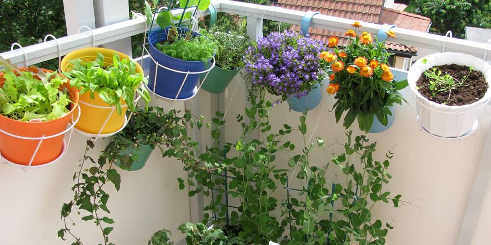 Garden hanging plant pot holders keep the balcony potted flowers well arranged.