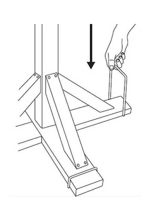 A drawing picture of square-based bird table fixed with metal stabiliser pegs.