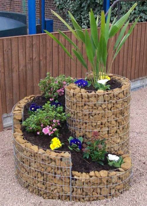 A circle gabion flower bed made with welded gabion basket.